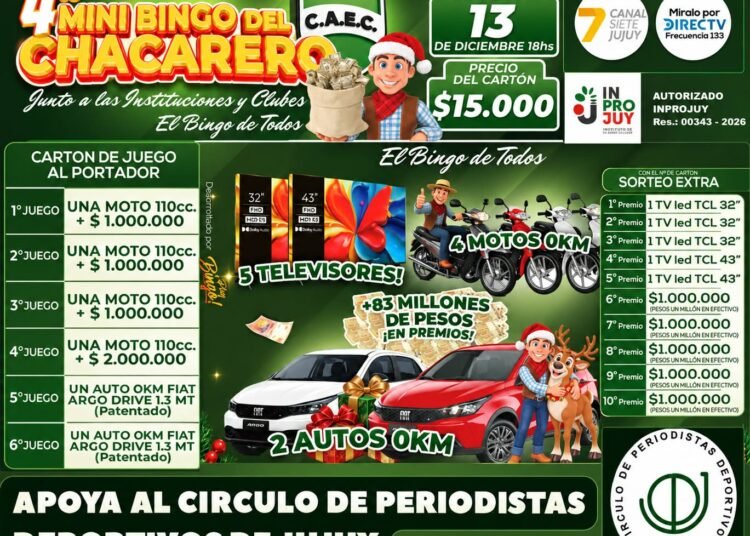El Círculo de Periodistas Deportivos de Jujuy vende el Mini Bingo del Chacarero para sostener su sede